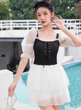 女式游泳衣6913多款连体纯色印花新款保守飞袖优雅宽松女士时尚泳