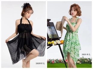 女生带胸垫遮肉女孩三件套仙女洋气小碎花2024新款 显瘦微胖女泳衣