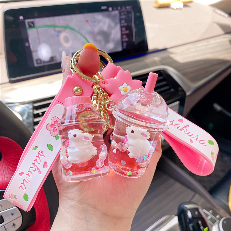 樱花挂链流沙兔吊坠小挂坠可爱液体钥匙扣紫色挂饰品书包挂件女童