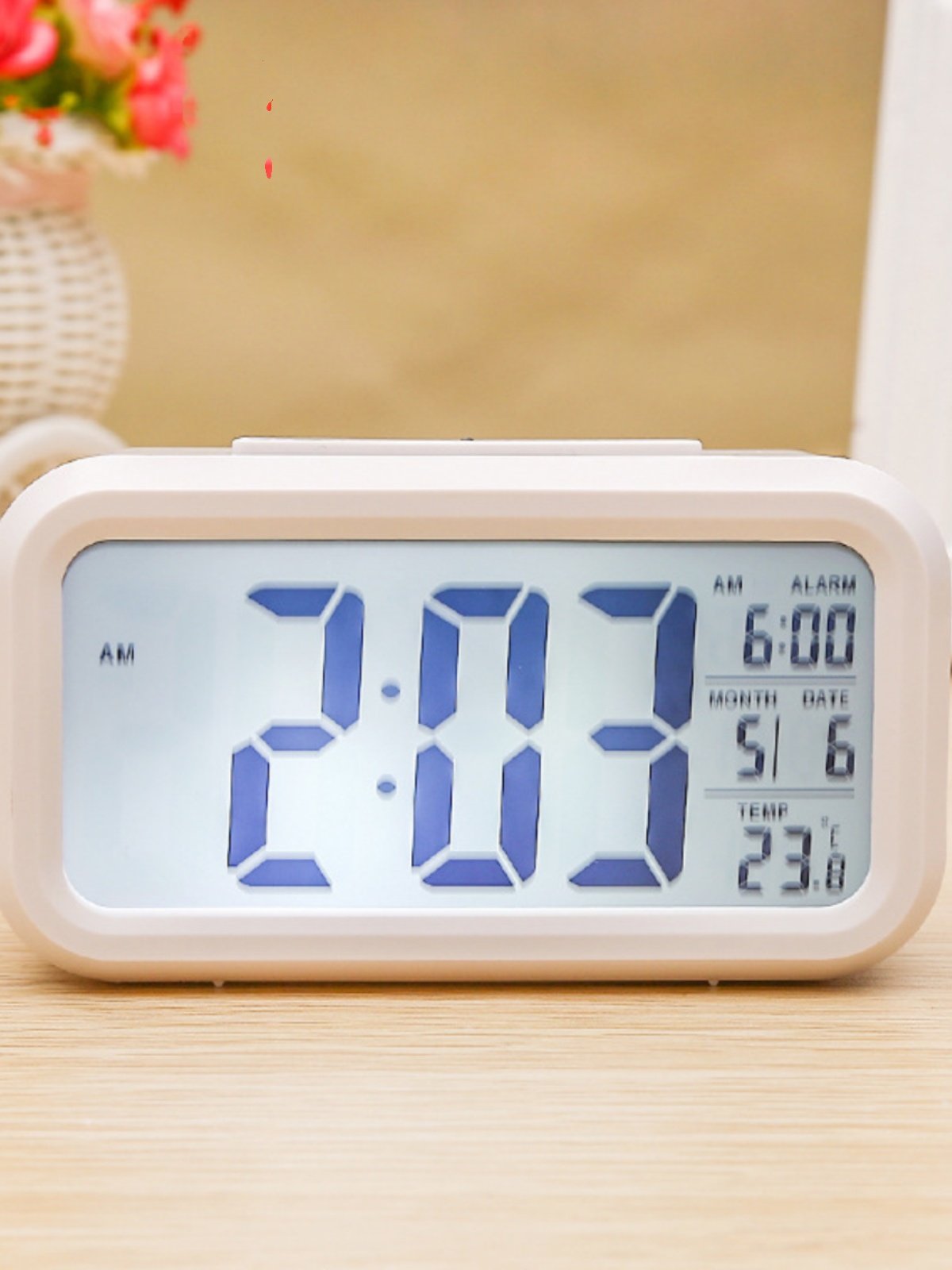온도 버전 스마트 시계 자동 시계 전자 시계 빛 감지 알람 시계 스누즈 침대 옆 시계 LCD 알람 시계