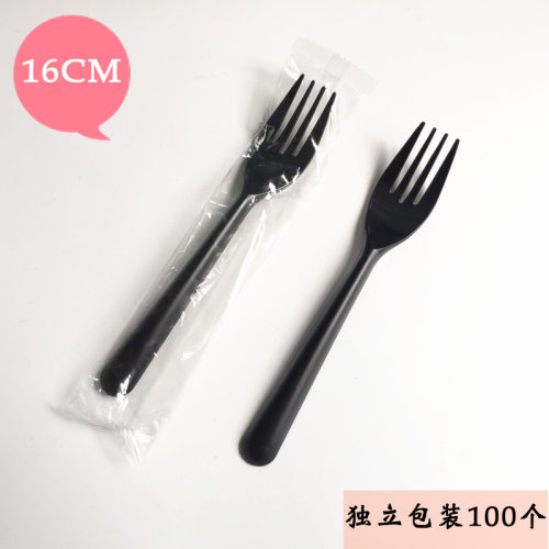 独立包装水果叉子一次性塑料甜品叉子长柄意面餐叉四齿叉16CM大叉 - 封面