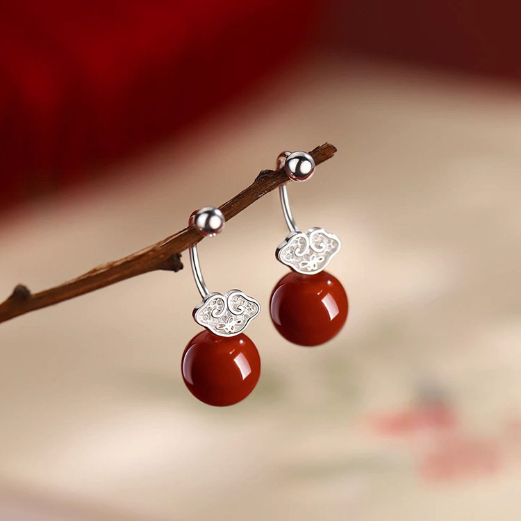 S925银针南红珠子耳钉轻奢过新年2026马本命年高级感耳环女耳饰,饰品/流行首饰/时尚饰品新,耳钉,淘宝优惠券,粉丝福利购,淘宝优惠卷