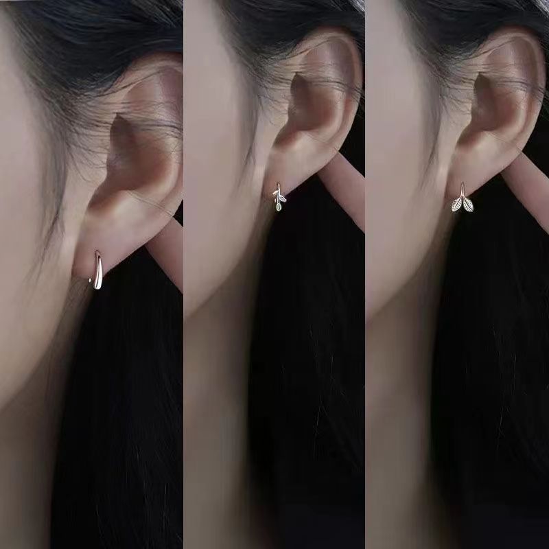 925纯银水滴形耳钉女抗过敏