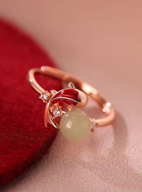 本命年红色锦鲤戒指女2026年小众设计高级感推拉款指环食指戒