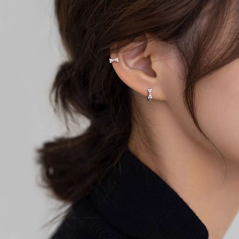 925银针蝴蝶结耳圈2025年小众高级夏季耳环轻奢耳钉女耳扣耳饰