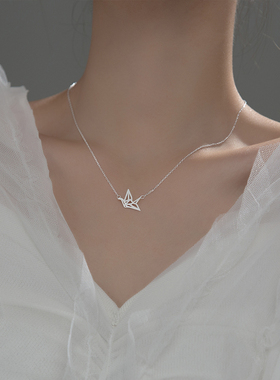 日系千纸鹤少女风镂空拉丝锁骨链