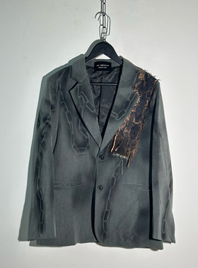 【sharkcolor】remake手工喷脏枷锁 不规则拼接设计小众西服外套