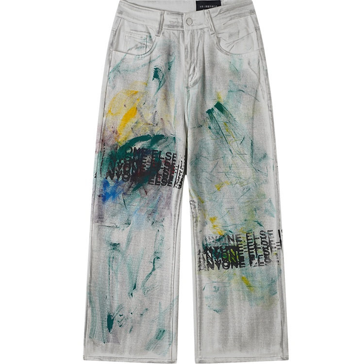 【sharkcolor】手工涂鸦做旧复古美式直筒vintage阔腿脏脏牛仔裤