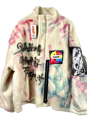 【sharkcolor】1of1Remake纯手绘涂鸦 两面穿羊羔毛外套加厚棉服