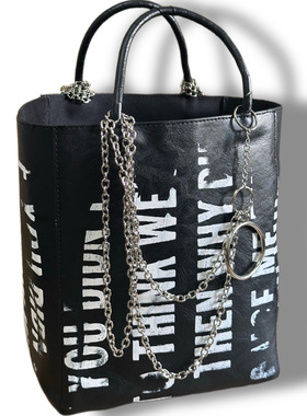 【sharkcolor】手工remake小众涂鸦购物袋百搭简约大容量手提包