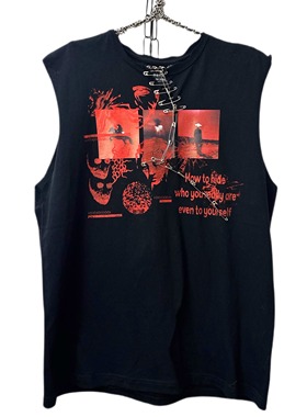 【sharkcolor】remake红色美学 手工破坏别针不规则裁剪背心T恤棉