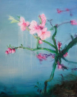 纯手绘油画高档家居装饰画 无框画临摹现代画家周春芽桃花