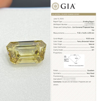 10.03 FBY SI1 特殊切割 梯形钻石黄钻 鸽子蛋GIA10克拉