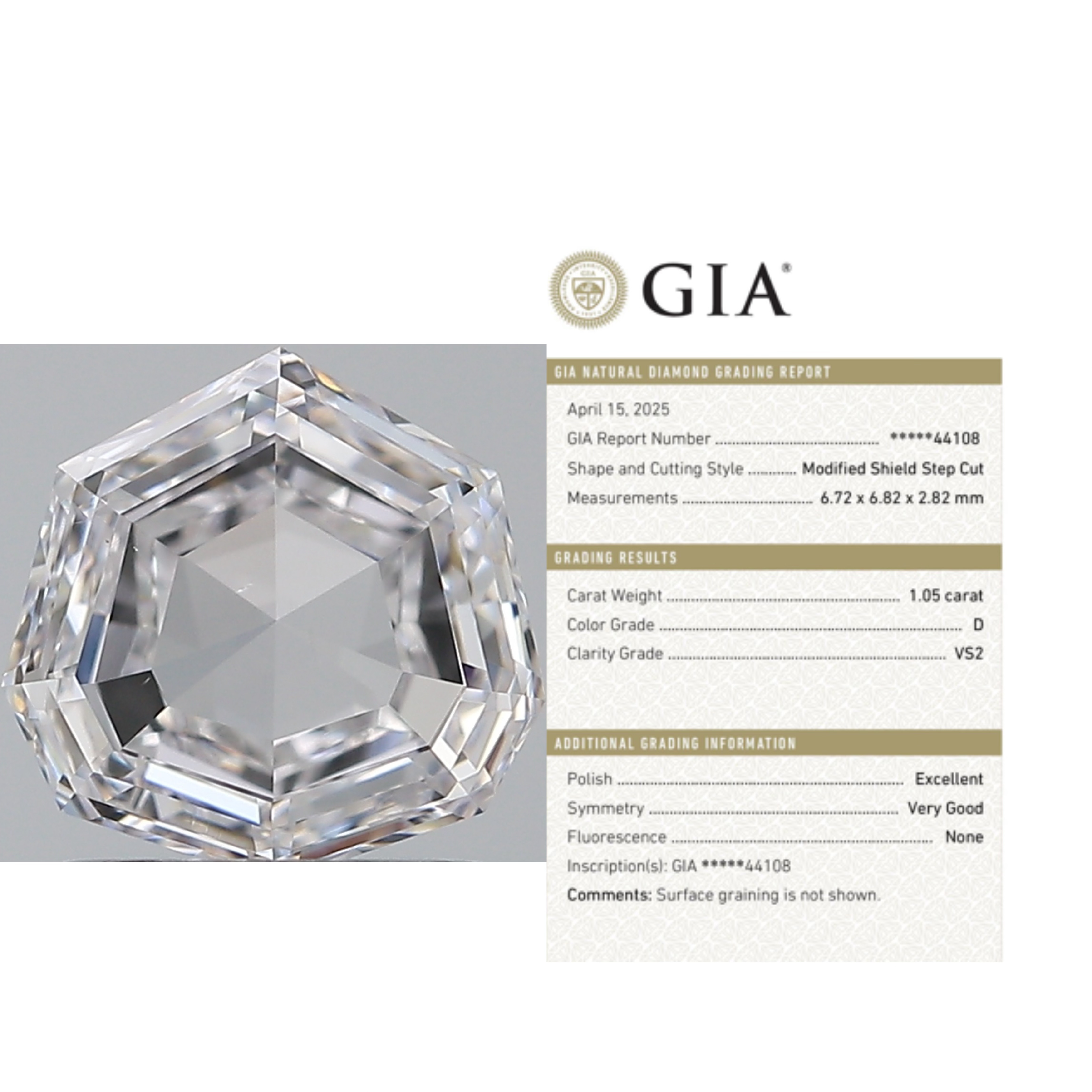 1CT D VS2 GIA改良盾切 三角切工天然钻石 裸钻非igi培育