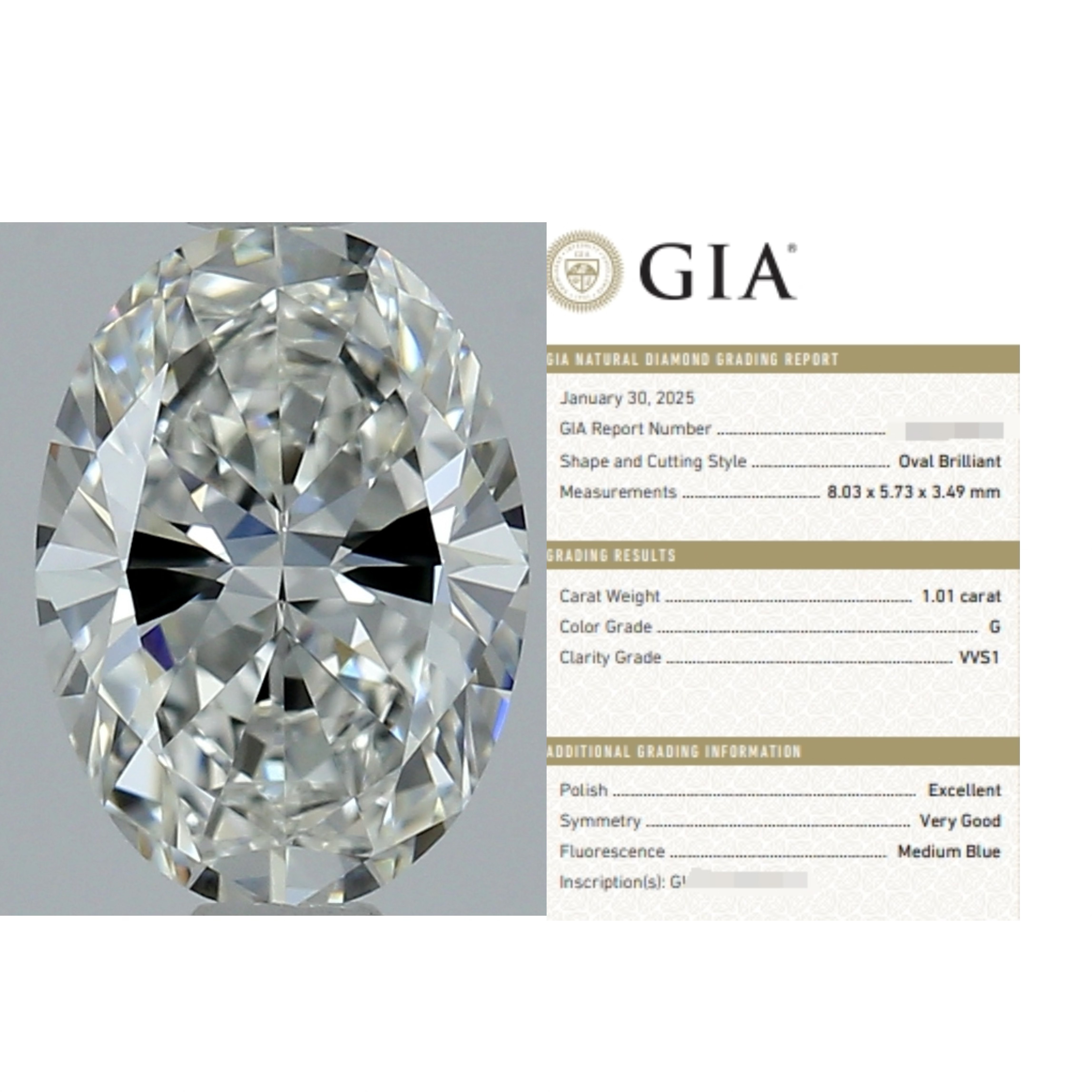 先恩尼 1.01ct G VVS1椭圆切工鸽子蛋 gia天然钻石 非人工igi培育