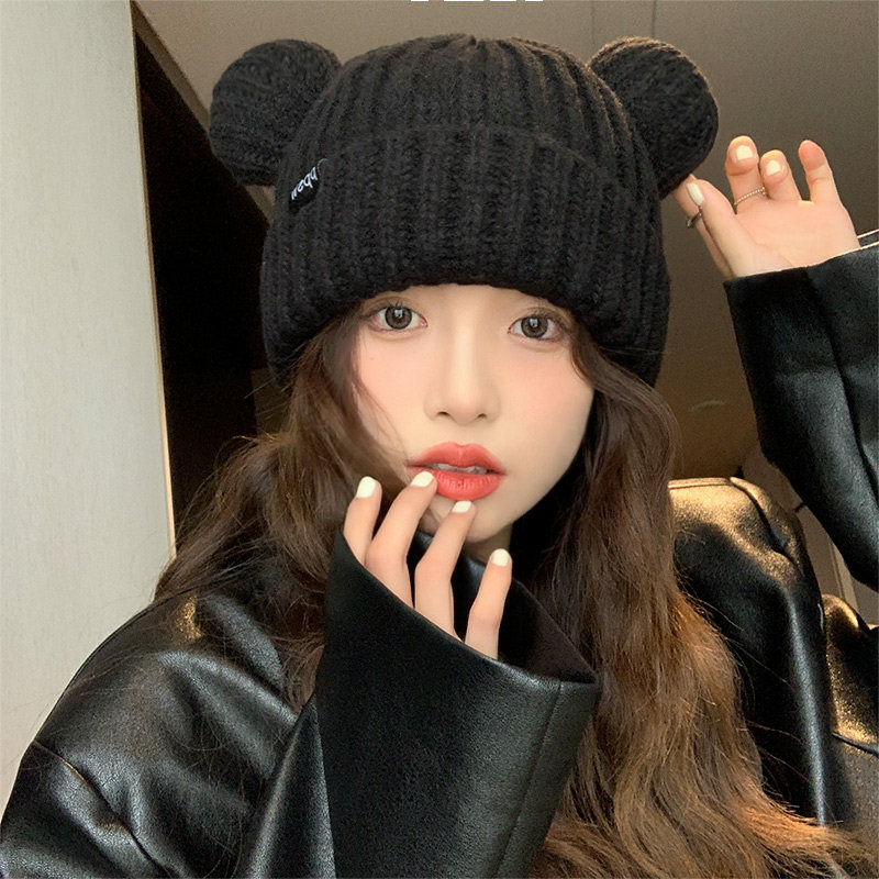 小熊耳朵帽子女秋冬毛线帽甜美可爱保暖百搭显脸小护耳针织帽冬季,服饰配件/皮带/帽子/围巾,帽子,淘宝优惠券,粉丝福利购,淘宝优惠卷