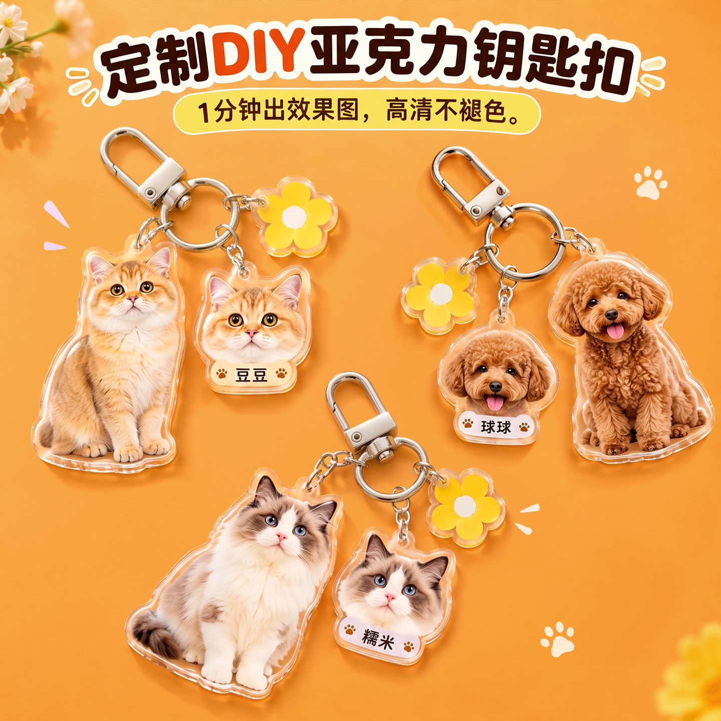 亚克力照片来图定制宝宝人物情侣宠物diy钥匙扣创意定做包包挂饰