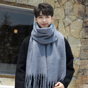 纯色围巾男冬季2024新款保暖针织毛线百搭情侣高级感围脖护颈男款