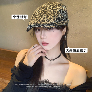 復(fù)古辣妹豹紋前進(jìn)帽女春夏季 美式 秋季 薄時(shí)尚 2024新款 鴨舌貝雷帽子