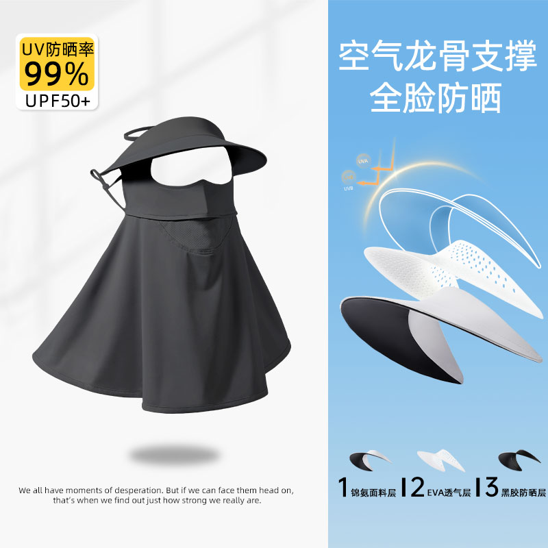 夏季防晒遮阳护颈帽檐一体面罩