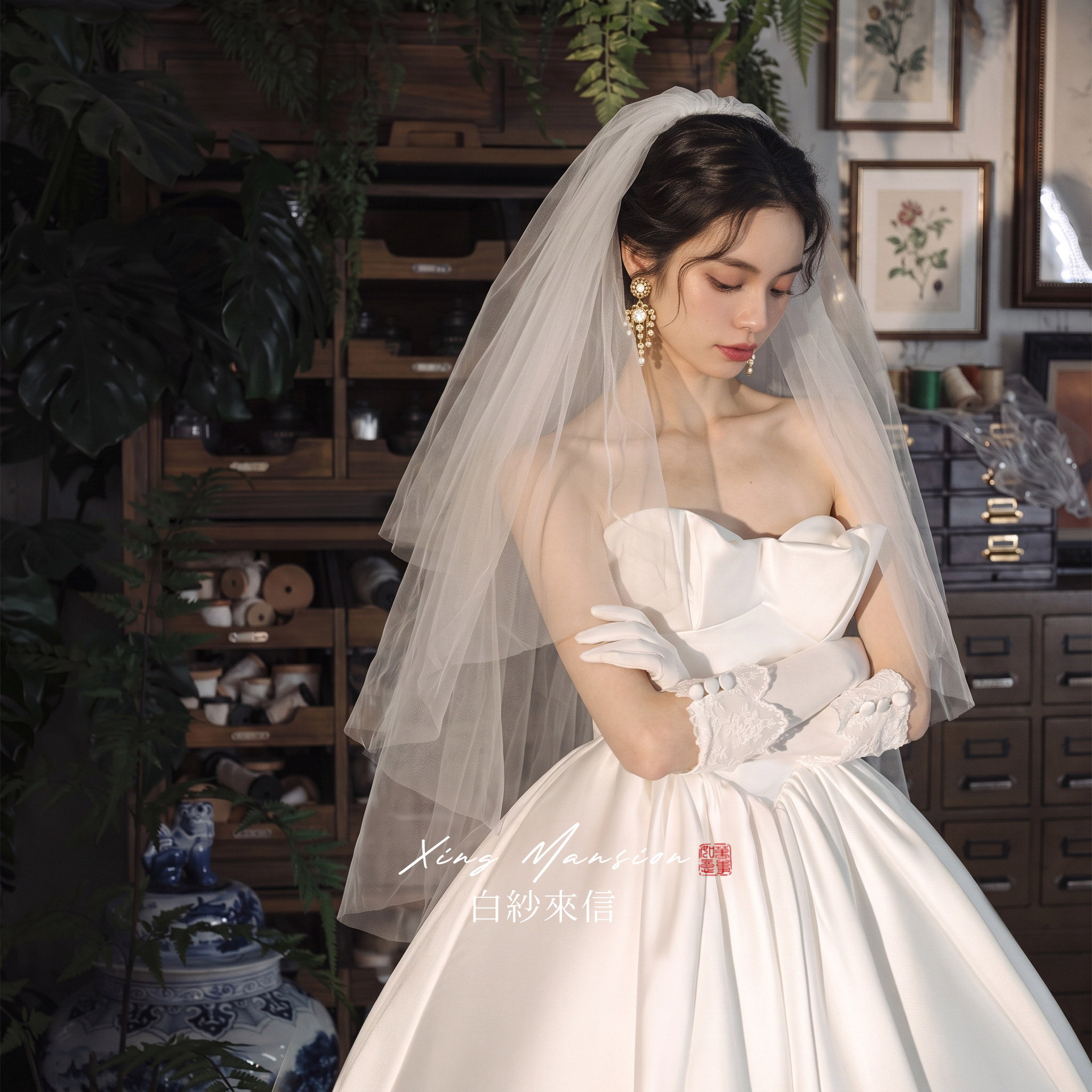 领证结婚头纱简约时尚蓬蓬纱求婚登记新娘头饰拍照头饰白色蝴蝶结