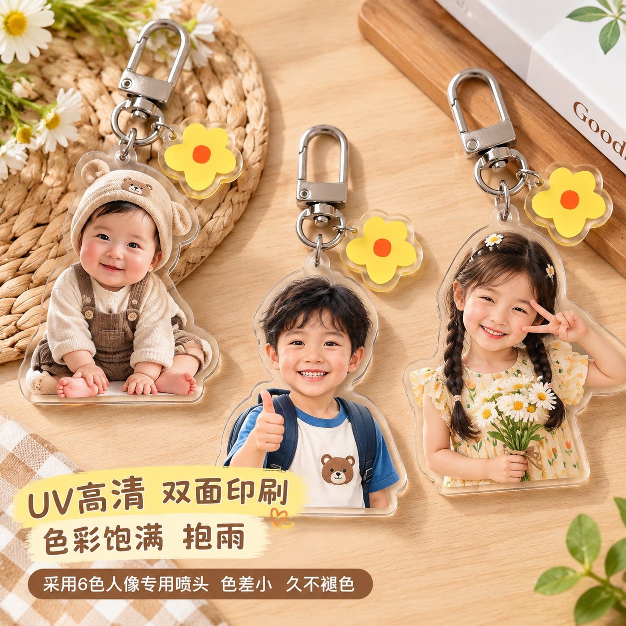 可爱宝宝照片钥匙扣链定制diy创意情侣头像亚克力包挂件个性定做