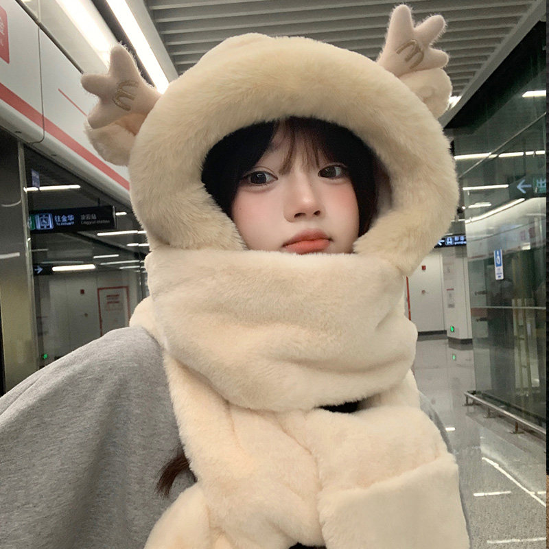 小熊帽子围巾一体女保暖可爱毛绒护耳骑车三件套手套围脖冬季毛绒,服饰配件/皮带/帽子/围巾,围巾/丝巾/披肩,淘宝优惠券,粉丝福利购,淘宝优惠卷