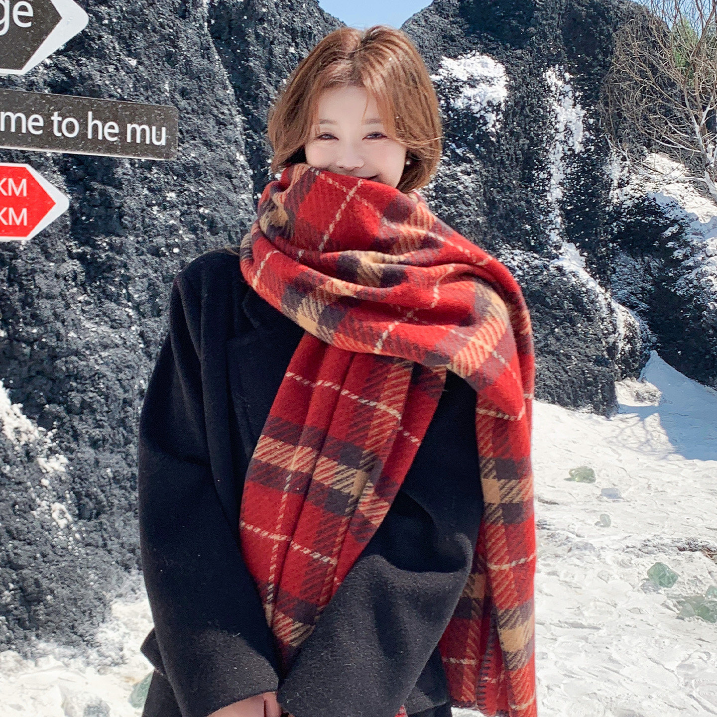 格子围巾女冬季高级感格子披肩保暖韩系氛围感学生披肩百搭围脖潮,服饰配件/皮带/帽子/围巾,围巾/丝巾/披肩,淘宝优惠券,粉丝福利购,淘宝优惠卷