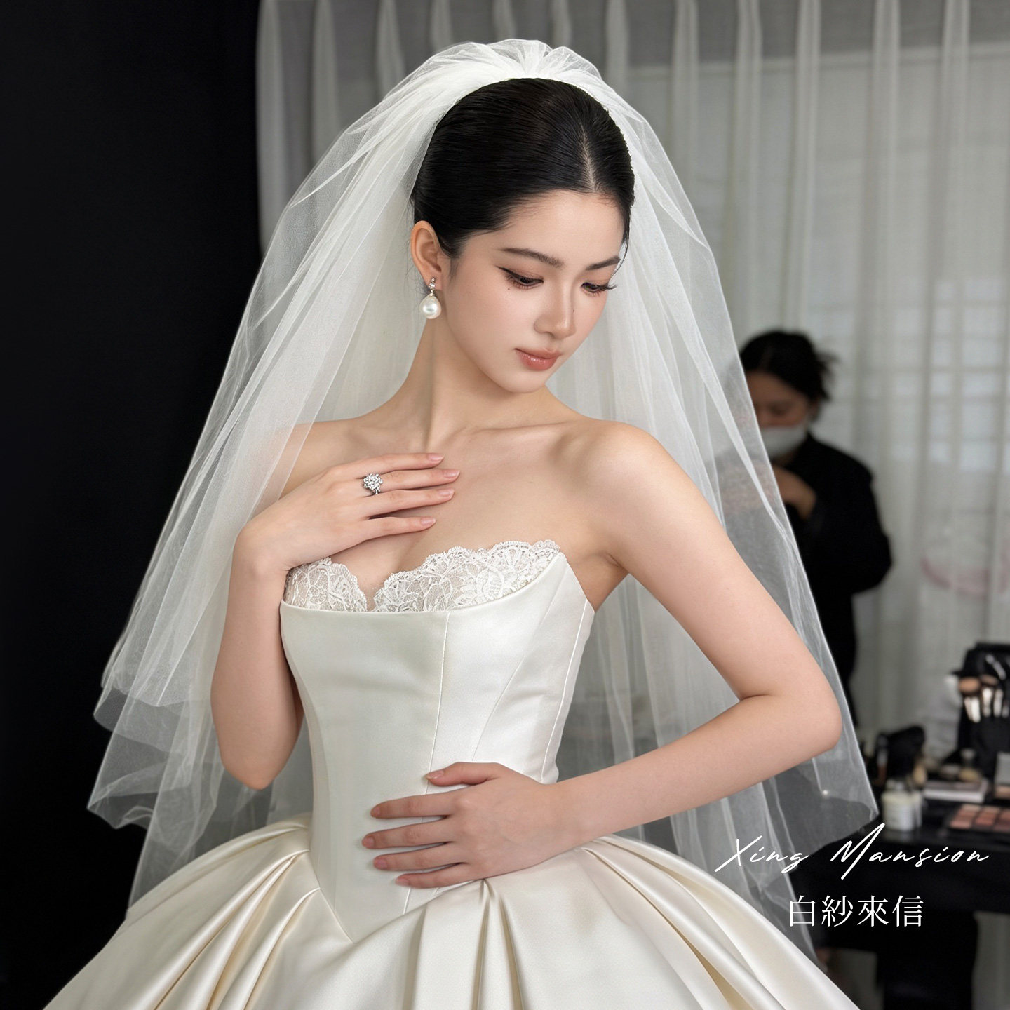 结婚领证头纱复古法式简约时尚森系高颜值拍照出片头饰新娘高级感