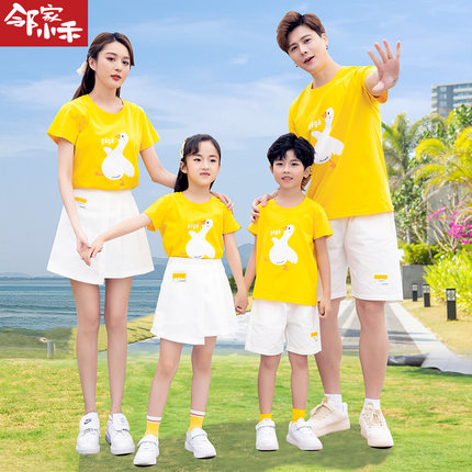 亲子装夏季一家三口四口洋气套装2025新款炸街高端母子母女全家装