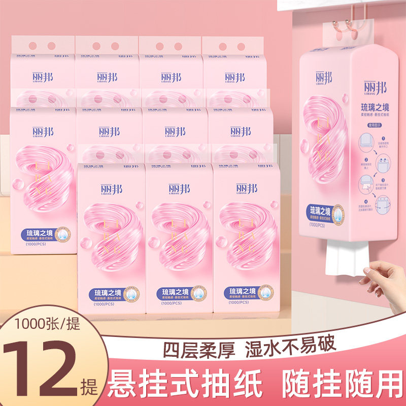 丽邦悬挂式抽纸1000张整箱家用实惠装餐巾卫生纸抽挂式擦手纸巾图片