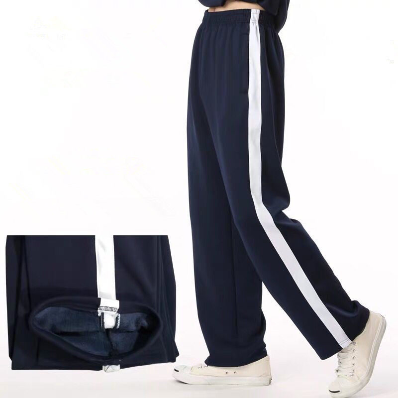 秋冬厚款宽松校服裤男女运动裤初高中学生直筒裤加绒校裤深蓝校裤