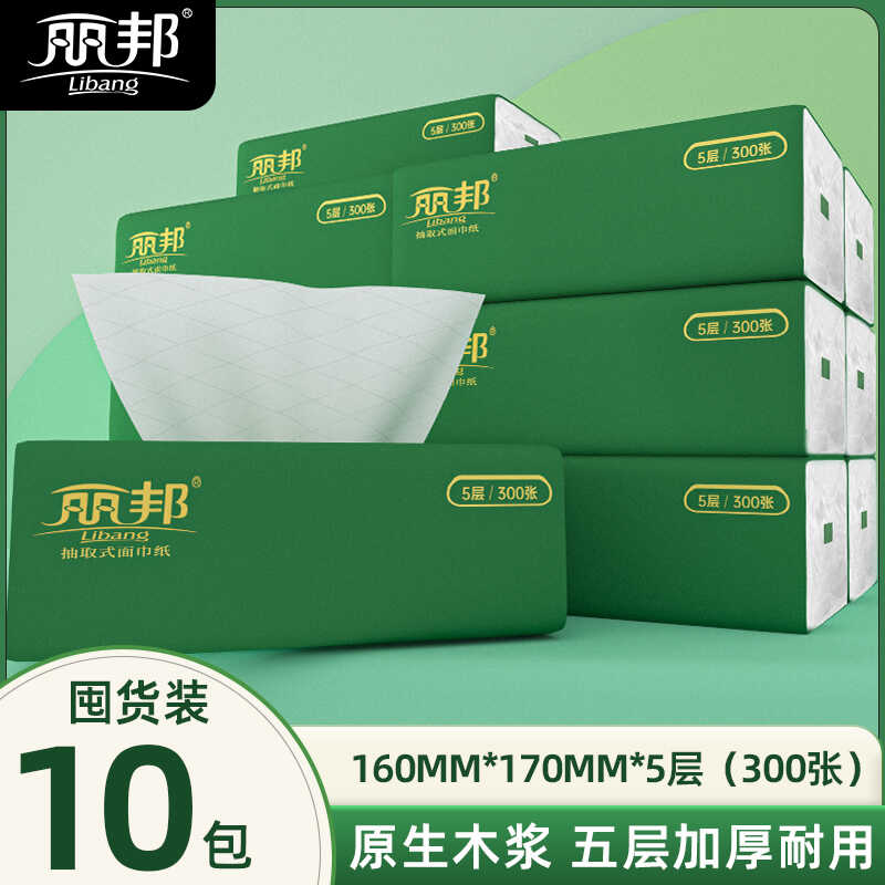 丽邦 抽纸300张10包餐巾纸家用实惠装擦手纸巾面巾卫生纸抽纸巾