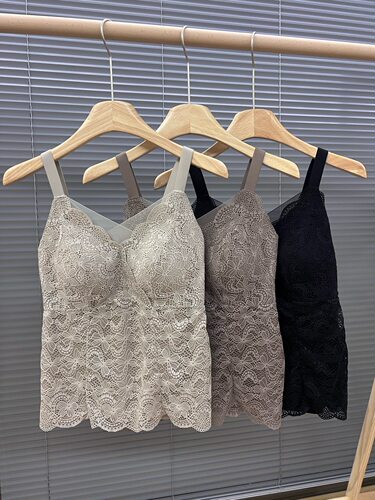 品牌订单法式深V蕾丝吊带背心女大胸显小遮副乳带胸垫一体式文胸