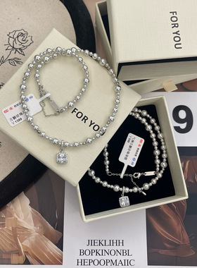 何方同款气泡方糖澳白珍珠项链女轻奢设计小众法式高级感锁骨链