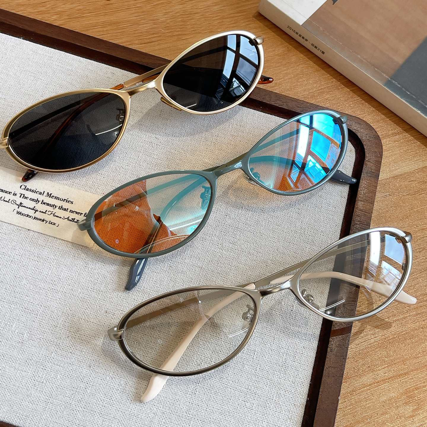 时髦小众扁圆金属质感墨镜防紫外线凹造型潮水银反光太阳眼镜男女