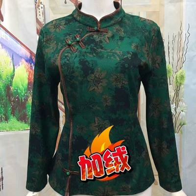 秋冬加绒新中式立领印花旗袍小衫