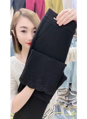 春秋女士中弹宽松直筒高腰显瘦西装长裤显瘦百搭时尚黑色微喇裤潮
