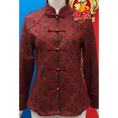 中老年秋冬款民族风圆领澳绒保暖打底衫短款改良旗袍开衫时尚上衣