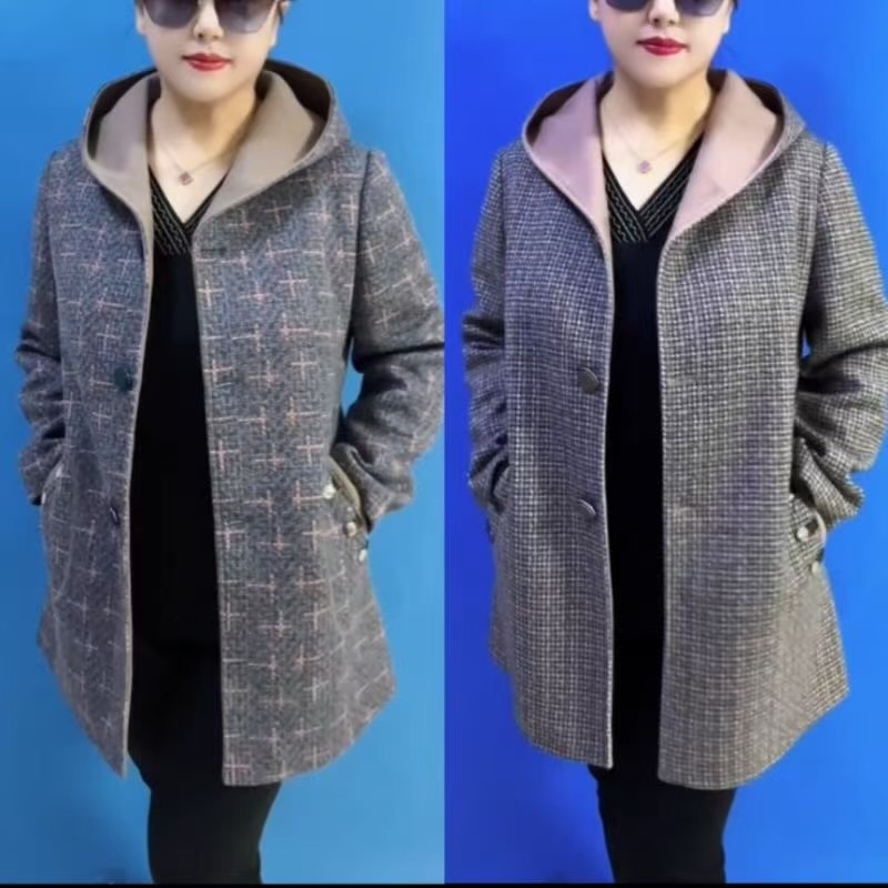 连帽单排扣羊毛外套女中长款加厚