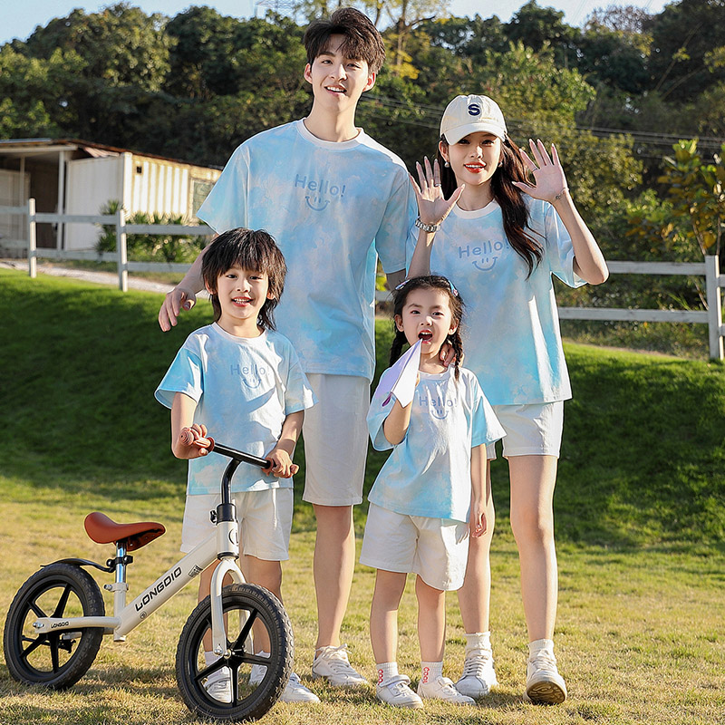 2026海边度假亲子装夏季一家三四口家庭装洋气母子短袖母女装套装