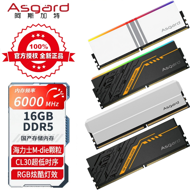 Asgard/阿斯加特 16GB DDR5 电脑内存条 女武神RGB灯效 严选颗粒