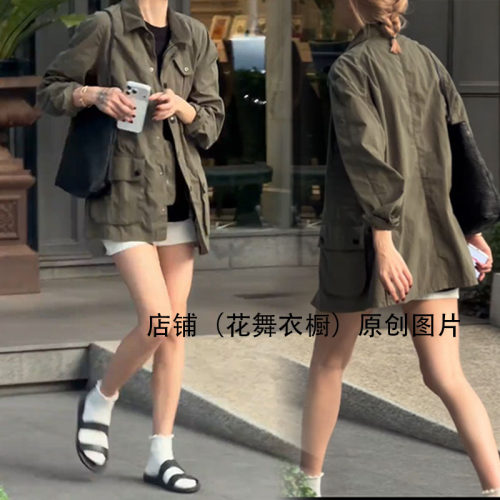 休闲时尚显瘦2026春季新款工装风军绿色短外套女宽松百搭通勤夹克