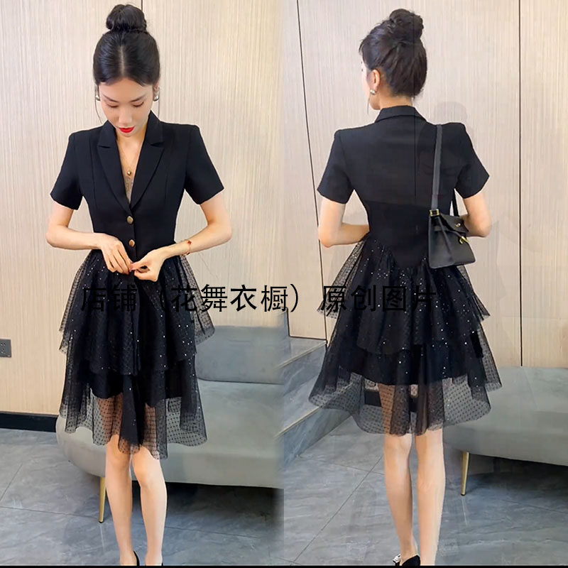 时尚连衣裙2025年春夏季中长款收腰西装裙韩版名媛风蓬蓬裙女风衣