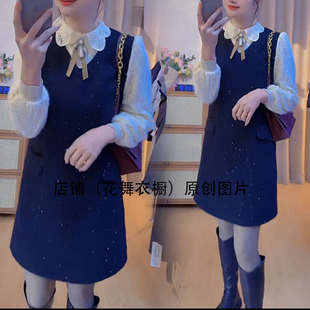 套装 气质显瘦法式 马甲裙两件套女冬季 气质潮高级感洋气蕾丝领衬衫