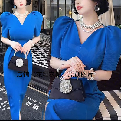 2025年夏季新款法式复古气质收腰显瘦连衣裙女设计感小众礼服裙子