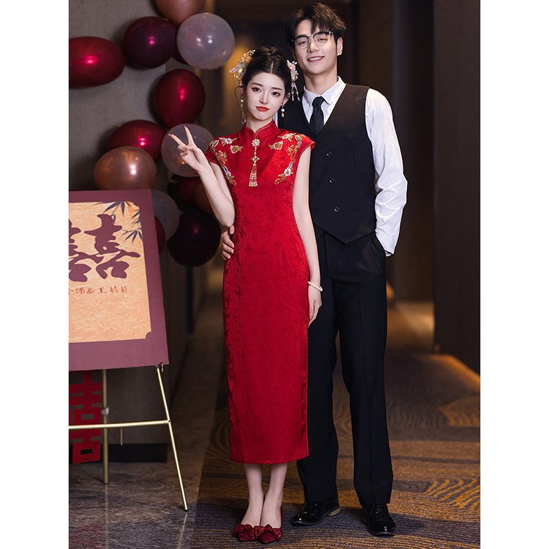 洛士旗袍新中式订婚宴新款红色绝美出阁礼服裙新娘敬酒服2025长款
