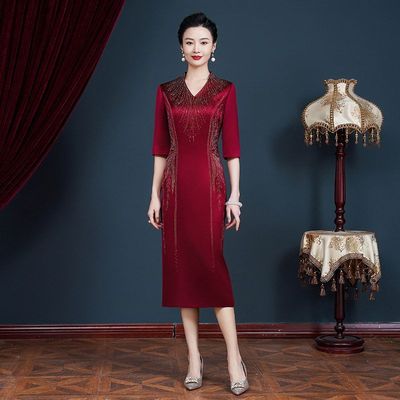 奕雯高贵礼服年轻婚宴妈妈婚礼年旗袍裙新款男方喜婆婆高端装婚宴