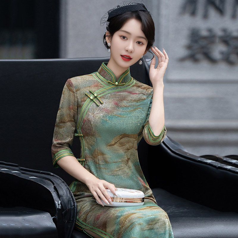 爱旗改良旗袍款女民国长款春秋年轻新款长袖中国风老上海中式复古