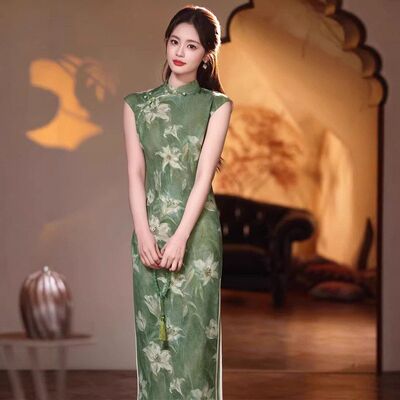 苏瑾少女2026气质印花旗袍无袖